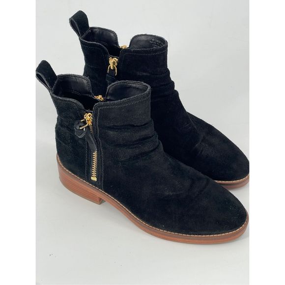 Cole Haan‎ Bootie Boot Women 5.5 Black Suede Harrington Grand Slouch Gold Zipper - Picture 1 of 8